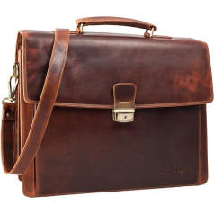 STILORD 'Noel' Leather Briefcase, Men's Vintage, Large Classic Work Bag, Office Bag, Shoulder Bag, Document Bag with 13.3 Inch Laptop Compartment and Trolley Sleeve - Brown - l