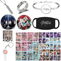 Kpop Stray Kids Gift Set, Stray Kids Photo Card, Sticker, Bracelet, Face Protection, Rings, Pendant Necklace, Button Pin, Phone Ring Holder, Keyring, Stainless Steel