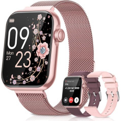 BANLVS Women's Smartwatch with Phone Function, 1.85 Inch Fitness Watch with SpO2, Heart Rate, Sleep Monitor, Menstrual Cycle, IP68 Waterproof Sports Watch for iOS and Android (Pink)