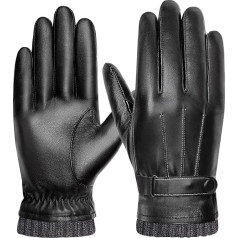 FORVEVO Men's Winter Gloves, PU Leather Gloves with Fleece Lining, Windproof Winter Gloves, Thermal Touchscreen Gloves