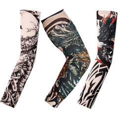 Vepoty Fake Temporary Tattoo Sleeves 3 Pairs Sun Protection Arm Warmers Running Arm Warmers for Men and Women