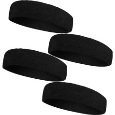 Pack of 4 Sweatband Forehead Women, Headband Men, Headband Sports, Headband, Sweatband, Headband Men's Sports, Cotton Headband, Moisture Wicking, Non Slip (Black)