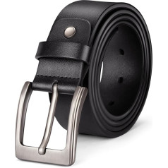 YUGDRUZY Men's Leather Belt, Black, 40 mm Wide, Can Be Shortened, Men's Leather Belt, Men's Belt, Leather Black Men's Belt for Trousers and Jeans, Gifts for Men