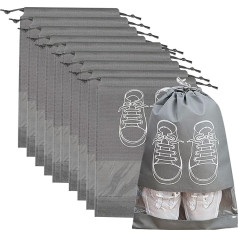 Large Travel Shoe Bags, Pack of 10 Water-Repellent Shoe Bag, Dustproof Shoe Bag, Fabric Bag with Drawstring, Transparent, School Trip Must Haves, Travel Storage Bag Organiser for Travel at Home, gray,