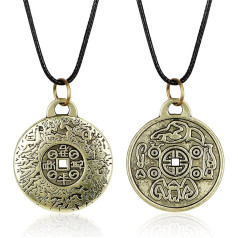 Feng Shui Money Chain Necklace, The Features of Feng Shui Money Amulet, Necklace with Pendant, Vintage Gift Jewellery, The Features of Lucky Coin Necklace for Men, Women, Necklace, 2 Pieces, Stainless