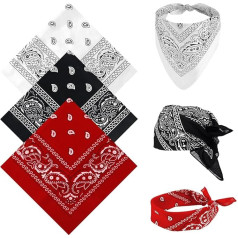 Qufiiry Pack of 3 Bandana Headscarf for Men and Women, Multifunctional Large Paisley Bandana, Headwear, Hair Scarf, Neck Wrist Head Biker (55 x 55 cm, Red, Black, White), multicoloured