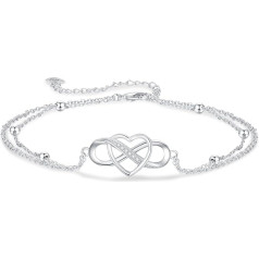 Anklet for Women 925 Silver – Anklet for Women – Infinity Heart Multi-Row Anklet – Adjustable Foot Jewellery in Silver, Sterling Silver