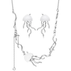 UYRVAPE 3 Piece Jellyfish Necklace Set, Jellyfish Dangle Earrings, Trendy Women's Choker Necklaces, Earrings Jewellery Set, Boho, Adjustable Necklace for Women Girls Summer Beach Jewellery, Metal