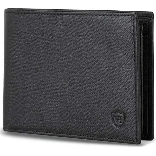 VON HEESEN Men's Leather Wallet with RFID Protection - Genuine Leather Wallet for Men - Women's Wallet, Black Saffiano, landscape large (trifold)