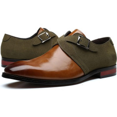 Dress Oxford Shoes for Men Slip On Monk Strap Black Burnished Toe PU Leather Low Shank Block Heel Non Slip Casual Shoes