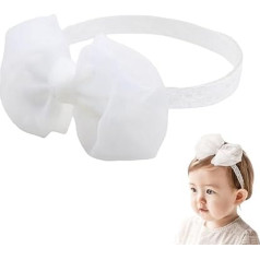 Ruzister Baby Girl Bow Lace Headband Cute Soft Hair Band White Butterfly Knot Headbands for Newborns Toddlers Children Christening Party Hair Accessories