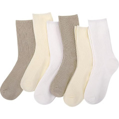 Utensilsto 6 Pairs Women's Socks 35-39, Women's Cotton Socks Long Women's Crew Socks Aesthetic Sports Socks for Women Sports, Leisure Tennis (White, Beige), White, beige, light brown