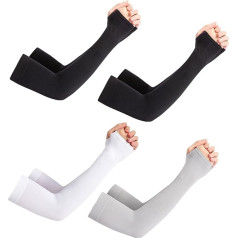 4 Pairs of Arm Sleeves, Gaming Volleyball Arm Protectors, Arm Sleeves, Volleyball, Anti-UV, Breathable, Warm Arm Sleeve, Straight, Suitable for Sports for Boys and Girls (Black/White/Grey), White