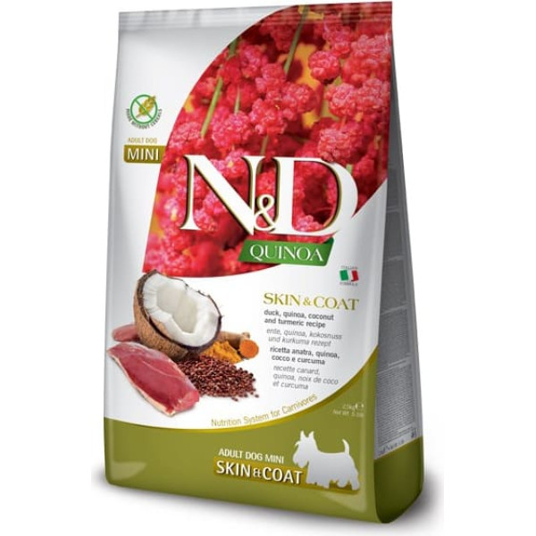 n&d quinoa dog skin&coat duck, coconut adult mini - sausā barība suņiem - 800g