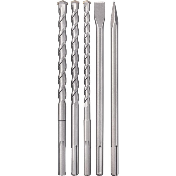 Original Einhell SDS-max Drill Chisel Set (Demolition / Hammer Drill Accessories, Includes 3x Masonry Drill Bits Diameter 18, 20, 25 mm, 1x Flat Chisel, 1x Pointed Chisel, in Practical Case)