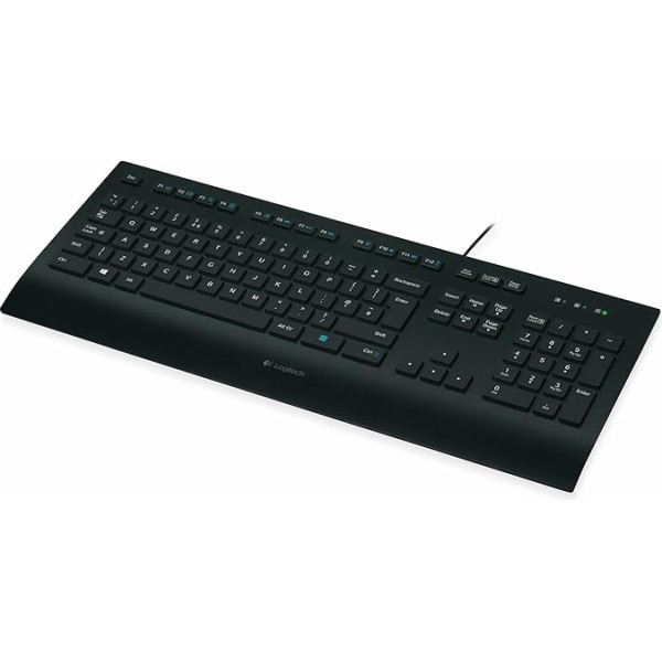 Logitech K280e Pro Wired Business Keyboard for Windows, Linux, and Chrome, USB port, palm rest, splashproof, PC / laptop, German QWERTY layout - Black