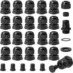 SHAOHUA 1,27 cm NPT-Kabelverschraubung, 20 Stück Drahtdurchführungsgriff mit 10 wasserdichten Kabelverschraubungen, Zugentlastung, Nylonschnur, Kabelverschraubungen, schwarze Kunststofftülle