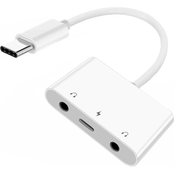 NFHK Type-C USB-C to Dual 3.5mm Audio AUX and Microphone Sound Card with PD Power Charger Adapter Compatible with Laptop, Tablet, Mobile Phone