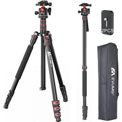EVUMO Camera Tripod 203 cm, Camera Tripod Overhead Dslr Camera Tripod with 36 mm Ball Head and Monopod Function, Video Tripod for Camcorders, SLR Cameras with 2 Quick Release Plates, 8 kg Load