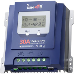 Timeusb 12/24V 30A MPPT Solar Charge Controller, Max PV Input 50V, Automatic Detection, 99% Effective Trace Rate, Charge Controller with LCD Screen for Lithium and Lead Acid Batteries