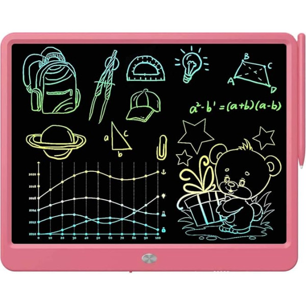 LCD Writing Board Extra Large 15 Inch Colorful Erasable Electronic Digital Drawing Pad Doodle Board Gift for Kids Adults Home School Office (Pink)