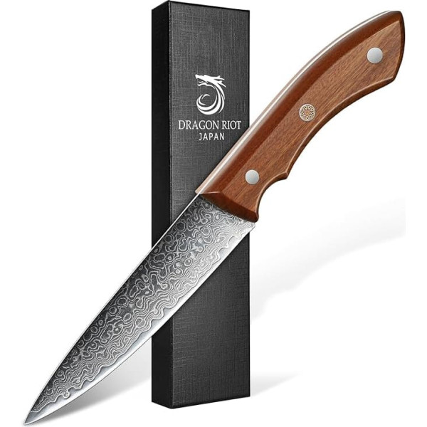 DRAGON RIOT Vegetable Knife 12 cm, Sharp Fruit Knife, Damascus Knife, Professional Paring Knife, Kitchen Knife with Ergonomic Handle