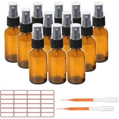 ALWSCI 12 Pieces 30 ml Amber Glass Spray Bottles, Amber Atomizer Pharmacy Bottle Set, Fine Mist Boston Glass Bottles, Small Spray Bottle for Essential Oils, Bathroom, Beauty, Hair