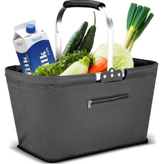 30L Foldable Shopping Basket, Picnic Basket, Carry Basket, Large Family Shopping Bag, Practical Shopping Basket with Padded Handles for Travel, Picnic, Shopping, Gifts (Grey)
