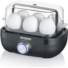 SEVERIN EK 3166 Egg Cooker for 6 Eggs with Electronic Cooking Time Monitoring Including Measuring Cup with Egg Cutter Egg Cooker for Ideal Hardness Level Black 420 W