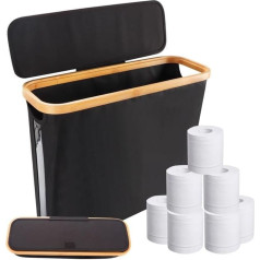 Toilet Paper Storage Basket, Standing Toilet Paper Storage Box with Lid, Toilet Paper Storage, Toilet Paper Cabinet, Toilet Paper Organiser, 43.5 x 14.5 x 35 cm (Black)