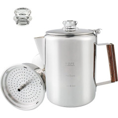 Coffee Percolator, Camping Coffee Pot, Stainless Steel Coffee Maker with Two Heat Resistant Heavy Duty Glass Knobs, Use on Any Stove, Outdoor Travel, No Aluminum, No Plastic (9