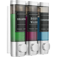 Shampoo and Conditioner Dispenser Shower Dispenser 3 Chamber No Drilling Wall Mounted Shampoo Dispenser for Shower Soap Dispenser for Bathroom Hotel Large Capacity Silver