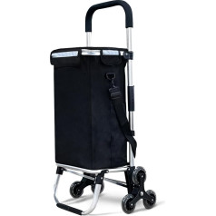 VOUNOT Aluminium Shopping Trolley Stair Climber Trolley Foldable Shopping Trolley with 6 Wheels and Cooling Compartment Waterproof 50 L Black