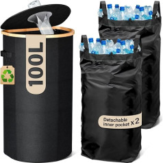 Deposit Bottles Collection Container & Bottle Collector, 100L Container Empty & Waste Glass Storage with 2 Carry Bags, Black with Hole for Kitchen