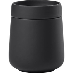 Zone Denmark Nova One Ceramic Storage Box with Lid for Bathroom Utensils such as Cotton Pads & Cotton Buds Diameter 8.4 cm, Height 10 cm, Capacity 290 ml, Black