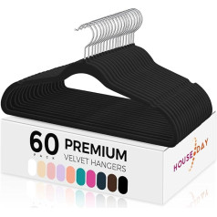 HOUSE DAY Black Hangers, Pack of 60, Velvet Hangers, Non-Slip Felt Hangers, Space-Saving, Premium Black Suit Hanger, 360° Rotating Hook