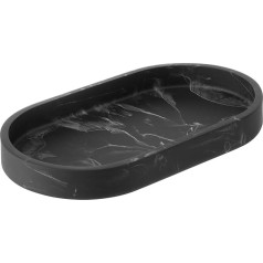 Navaris Tray for Jewellery and Make-Up Marble Look - Round Plate Decorative Tray Dressing Table - Bathroom Tray Black - Oval Bowl Marble Top - Decorative Tray Marble Look