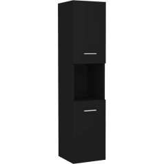vidaXL Bathroom Cabinet with 2 Doors, 5 Compartments, Tall Cabinet, Bathroom Furniture, Black, 30 x 30 x 130 cm, Wood Material