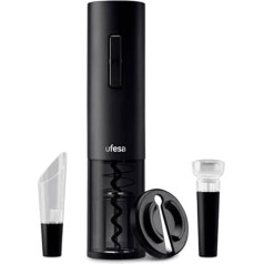 Ufesa EasyOpen Corkscrew Set, Professional Wine Opener, 4-Piece Electric Bottle Opener, Decanter, Vacuum Lid, Capsule Cutter and Wine Bottle Opener, USB, Battery Operated, LED Light