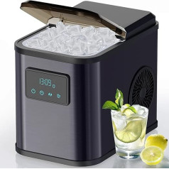 Stainless Steel Ice Cube Machine with LED Display, Ice Maker and Cleaning Function, 2 L Water Tank, Includes Ice Scoop and Basket, 2 Ice Cubes Sizes for Kitchen, Office, Bar and Party