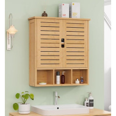 Bathroom Wall Cabinet, Bamboo Medicine Cabinet, Wall Mounted with 2 Doors & Adjustable Shelf, Over the Toilet Storage Cabinet for Bathroom, Laundry Room, Kitchen (Natural)