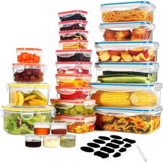YASHE Food Storage Containers with Lids 50 (25 Containers + 25 Lids), Airtight Storage Box, BPA-Free Plastic Storage Container for Kitchen, Storage Jars Set with Labels