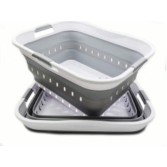 SAMMART 42L Set of 2 Collapsible Plastic Laundry Baskets Foldable Pop Up Storage Container/Organizer Portable Washing Tub Space Saving Basket/Basket (2, White/Grey)