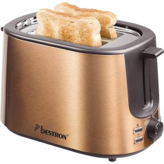 Bestron 1000W Copper Stainless Steel Toaster with 2 Roasting Chambers, Crumb Drawer and Bun Roasting Attachment