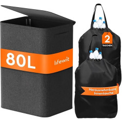 Lifewit 80L Deposit Bottles Collection Container with Lid, Foldable and Waterproof with Handles, Large Bottle Collector with 2 Bottle Pockets, Bottle Collector with Hole Kitchen Storage Room Bottle