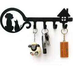 ELFSELF® Key Rack for the Wall - for Animal Lovers and Nature Lovers - Everything Neatly Organised with the Key Board - 4 Hangers Key Rack Black Metal (Dog and Cat)
