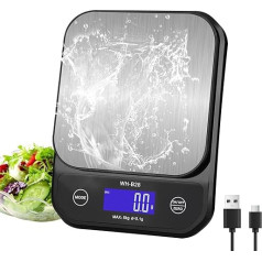3T6B Waterproof IP67 Kitchen Scale, Rechargeable Digital Kitchen Scale, USB Electronic Food Scale, 5 kg/0.1 g, High Precision Digital Coffee Scale with LED Display, for Cooking, Baking