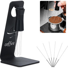 Foyucool WDT Tool Adjustable, Espresso Needle with 6 Replacement Needles, Espresso Coffee Stirrer with Aluminium Magnetic Stand, Needle Coffee Tamper, Barista Accessories