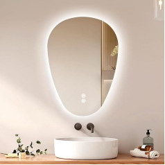EMKE Asymmetrical Mirror LED Bathroom Mirror with Lighting 80 x 60 cm Touch Switch 3 Light Colours Dimmable Anti-Fog Bathroom Mirror with Lighting IP44 Energy Saving