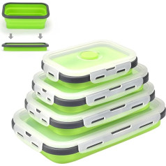 MEGYAD 4 Piece Food Storage Container, Foldable: Food Storage Containers with Lid, Silica Gel Fridge Organiser, Foldable Lunch Box, Leak-Proof for Microwave and Freezer Safe, BPA-Free (B)
